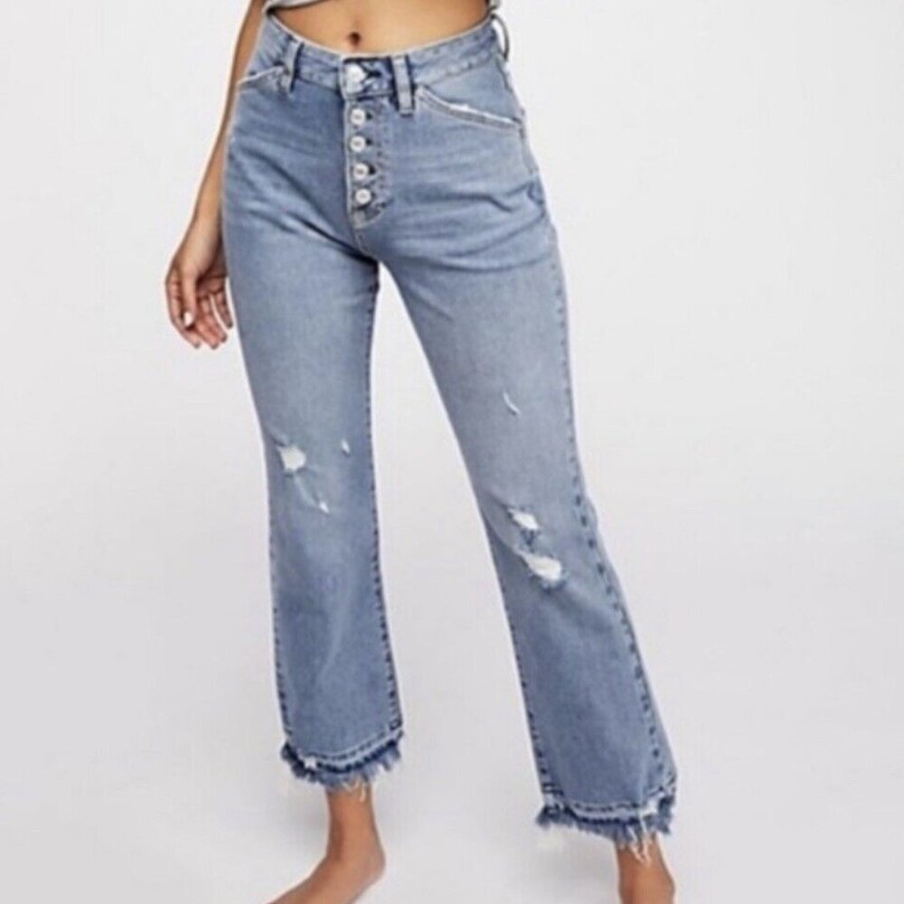 Free People WE THE FREE - Dylan - Distressed Button Fly Jeans SIZE 27